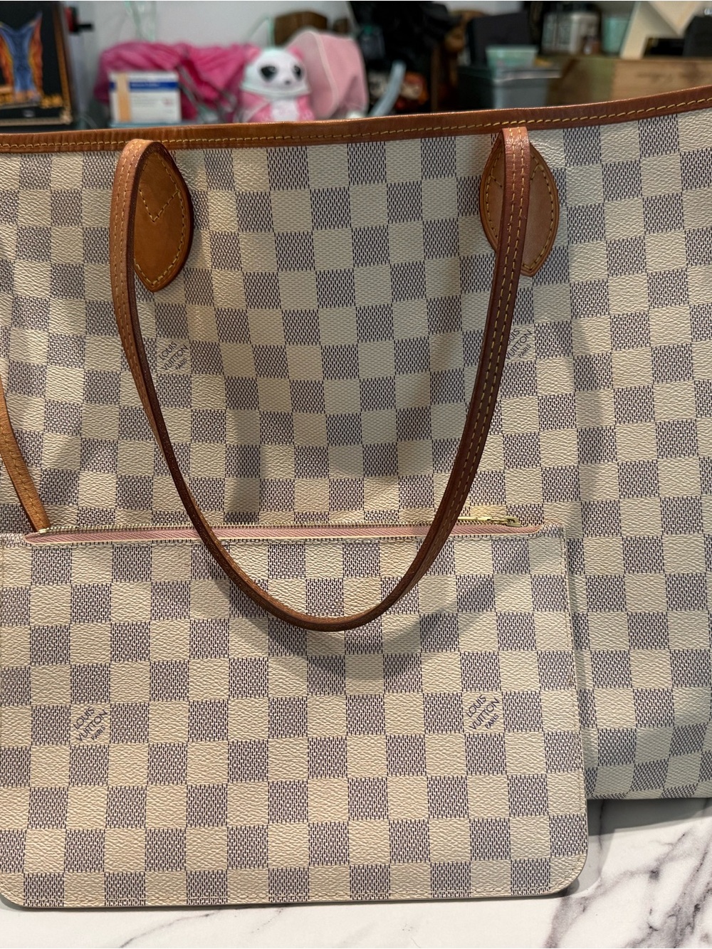 Louis Vuitton Damier Azur Canvas Tote in Cream & Brown